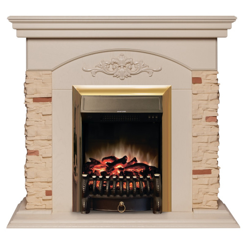 Электрокамин RealFlame Neapolis WT айвори с очагом Fobos Lux Brass Электрокамин RealFlame Neapolis WT айвори с очагом Fobos Lux Brass