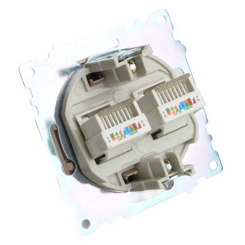 Розетка компьютерная 2-местная RJ-45 (механизм) STEKKER GLS00-7109-02, серия Катрин, шампань фото 4