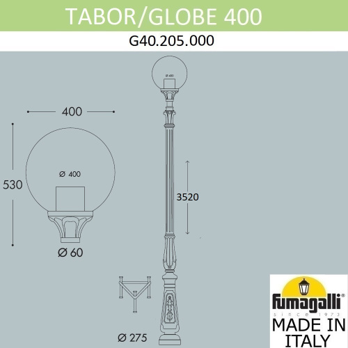 Парковый фонарь FUMAGALLI TABOR/GLOBE 400 G40.205.000.AYE27 фото 3 Парковый фонарь FUMAGALLI TABOR/GLOBE 400 G40.205.000.AYE27 фото 3