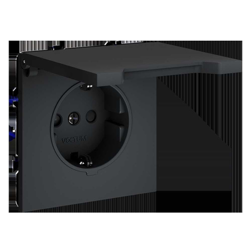 Розетка встраиваемая Voltum S70 с заземлением, защитными шторками и крышкой 16А, (графит) VLS040307 фото 5