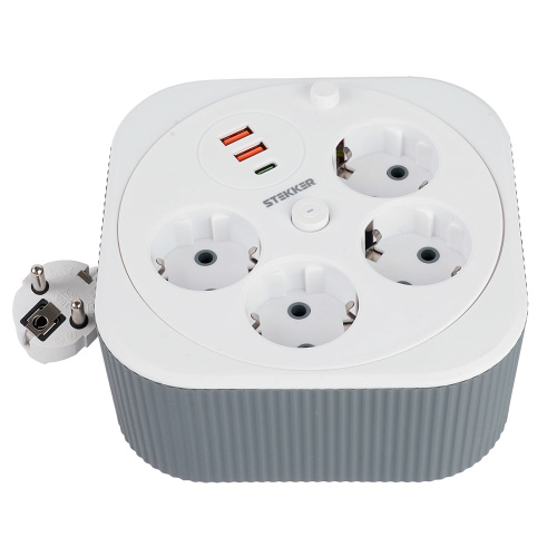 HM16-4-03-USB  Удлинитель 4-местный с/з, 3x1,5мм2, 3м, 230В, 16А, 2USB+1С, 2,4А,белый фото 3