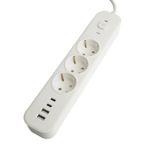 Сетевой фильтр 3-местный с/з STEKKER 3x1мм2, 5 м, 250В, 16А, 2 USB-A+2 Type-C 3, серия Nova, белый фото 3 Сетевой фильтр 3-местный с/з STEKKER 3x1мм2, 5 м, 250В, 16А, 2 USB-A+2 Type-C 3, серия Nova, белый фото 3