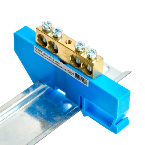 Шина"N" на изоляторе STEKKER 8*12 на DIN-рейку 4 вывода, синий,  LD555-812-4 фото 4