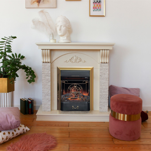 Электрокамин RealFlame Corfino WT айвори с очагом Majestic Lux Brass фото 5