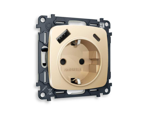 Комплект механизма электрической розетки AMBRELLA VOLT OMEGA Шампань 2USB A+C 20W (быстрая зарядка) с/з QUANT (OP6100, VM160) MO610010 Комплект механизма электрической розетки AMBRELLA VOLT OMEGA Шампань 2USB A+C 20W (быстрая зарядка) с/з QUANT (OP6100, VM160) MO610010