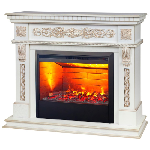 Электрокамин RealFlame Estella 25,5/26 WT белый дуб с золотой патиной с очагом 3D Helios 26 фото 2 Электрокамин RealFlame Estella 25,5/26 WT белый дуб с золотой патиной с очагом 3D Helios 26 фото 2