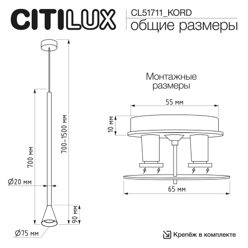Citilux SkyPORT.10 DUZA CL51711_KORD Подвесной встраиваемый светильник Чёрный фото 9