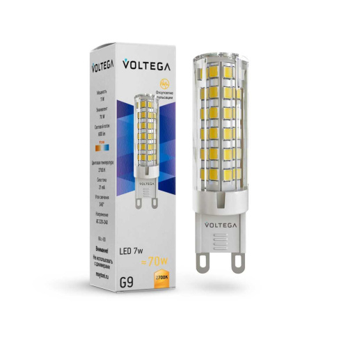 Лампа светодиодная Voltega G9 5W 2700K прозрачная 7263 Лампа светодиодная Voltega G9 5W 2700K прозрачная 7263