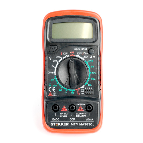 MTM MAS830L Мультиметр цифровой, 1999 отсчетов, батарея крона, ручная регулировка, черный/красный, TM STEKKER фото 2
