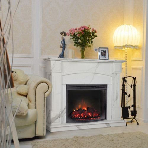 Каминокомплект CAROLINA/БОСТОН Мрамор белый с очагом Электроочаг EVRIKA 25.5 фото 3