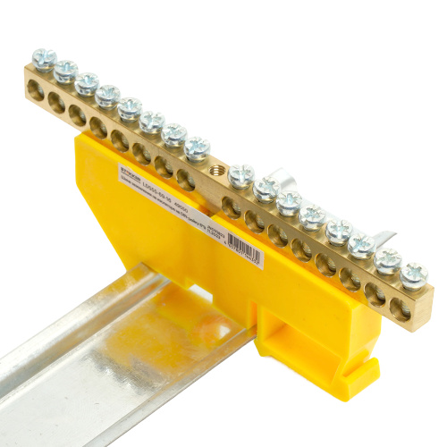 Шина"PE" на изоляторе STEKKER 6*9 на DIN-рейку 16 выводов, желтый, LD555-69-16 фото 4