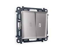 Комплект механизма 2-кл выключателя AMBRELLA VOLT с подсветкой 5600K ALFA Сталь матовый QUANT (AP5040, VM115, G14W) MA504015