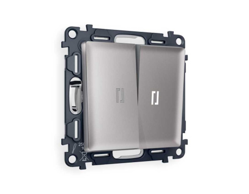 Комплект механизма 2-кл выключателя AMBRELLA VOLT с подсветкой 5600K ALFA Сталь матовый QUANT (AP5040, VM115, G14W) MA504015