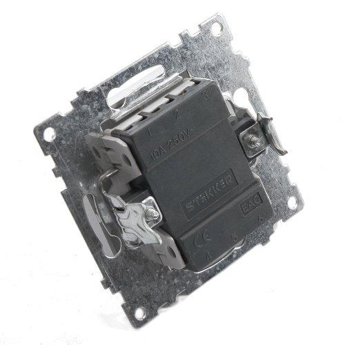 Выключатель 1-клавишный (механизм), STEKKER GLS10-7103-03, 250V, 10А, серия Катрин, серебро фото 6