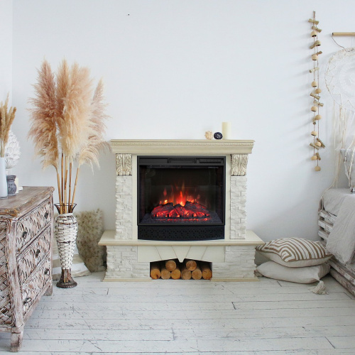 Каминокомплект ROCKLAND LUX/ЧЕЛСИ ЛЮКС Белый дуб с золотой патиной с очагом Электроочаг SPARTA 25.5 фото 4