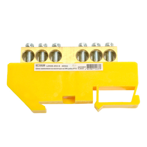 Шина "PE" STEKKER на изоляторе 8*12 на DIN-рейку 6 выводов, желтый, LD555-812-6 фото 3