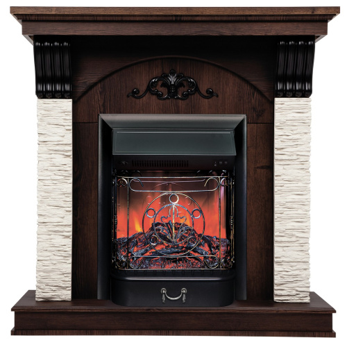 Каминокомплект CORFINO/МИЛАН Орех фактурный с очагом Электроочаг MAJESTIC LUX/МАДЖЕСТИК