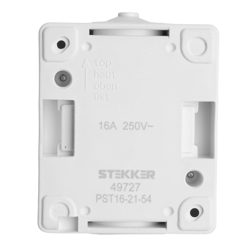 Розетка 1-местная с крышкой с/з STEKKER, PST26-11-54, пластик АВS, 250В, 16А, IP54, белый/серый фото 4