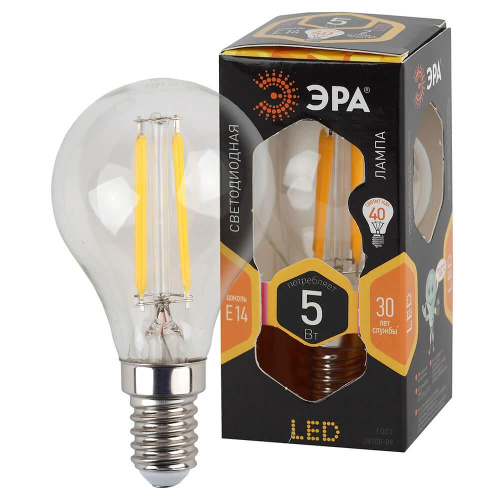 Лампа светодиодная филаментная ЭРА E14 5W 2700K прозрачная F-LED P45-5W-827-E14 Б0043437 фото 5 Лампа светодиодная филаментная ЭРА E14 5W 2700K прозрачная F-LED P45-5W-827-E14 Б0043437 фото 5