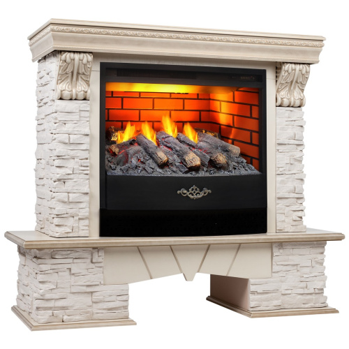 Электрокамин RealFlame Rockland Lux WT белый дуб с золотой патиной с очагом 3D Firestar 25,5 фото 2 Электрокамин RealFlame Rockland Lux WT белый дуб с золотой патиной с очагом 3D Firestar 25,5 фото 2