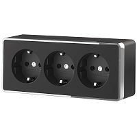 Розетка тройная с заземлением и шторками Gallant черный/хром W5073135