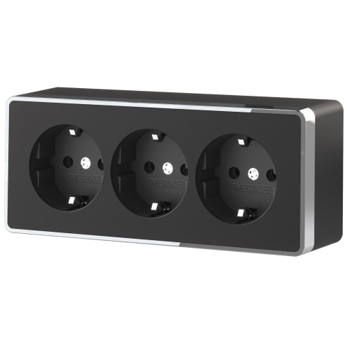 Розетка тройная с заземлением и шторками Gallant черный/хром W5073135 Розетка тройная с заземлением и шторками Gallant черный/хром W5073135