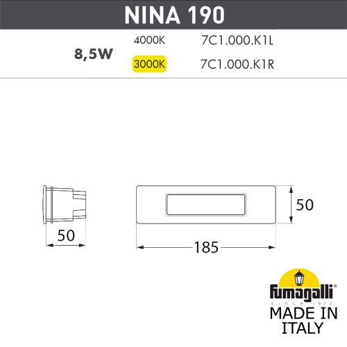 Fumagalli Светильник для подсветки лестниц встраиваемый FUMAGALLI NINA 190 7C1.000.000.LYK1L фото 2 Fumagalli Светильник для подсветки лестниц встраиваемый FUMAGALLI NINA 190 7C1.000.000.LYK1L фото 2