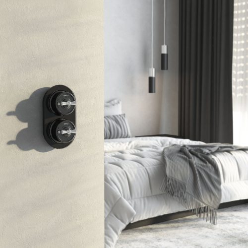 Переключатель/выключатель одноклавишный черный Ретро W5612008 фото 4