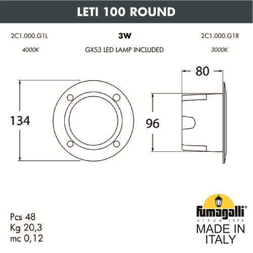 Светильник для подсветки лестниц встраиваемый FUMAGALLI LETI 100 Round 2C1.000.000.WYG1L фото 3 Светильник для подсветки лестниц встраиваемый FUMAGALLI LETI 100 Round 2C1.000.000.WYG1L фото 3
