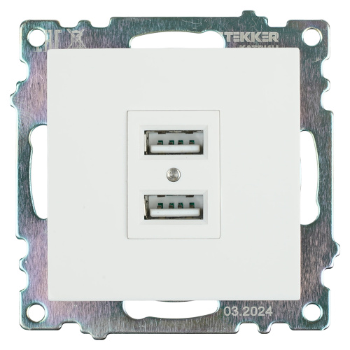 Розетка USB 2-местная (механизм), STEKKER GLS10-7115-01, 250B, 2,1А, серия Катрин, белый