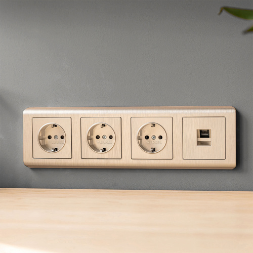 Розетка с заземлением (шампань рифленый) W1171010 фото 5 Розетка с заземлением (шампань рифленый) W1171010 фото 5