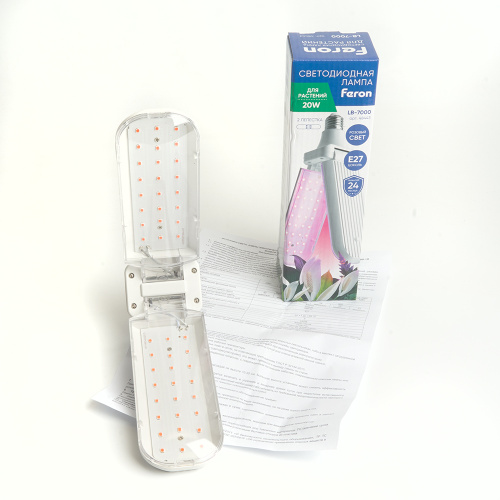 Лампа светодиодная 2-х лепестковая Feron LB-7000 E27 20W 175-265V красно-синий спектр фото 6