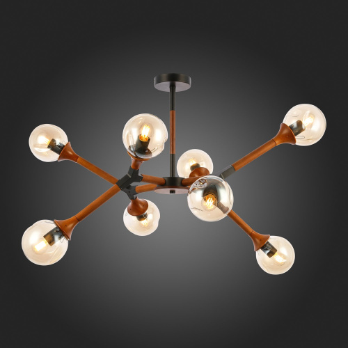 SLE109402-08 Светильник потолочный Черный, Темное дерево/Прозрачный, Янтарный E27 8*60W RAQUEL фото 9