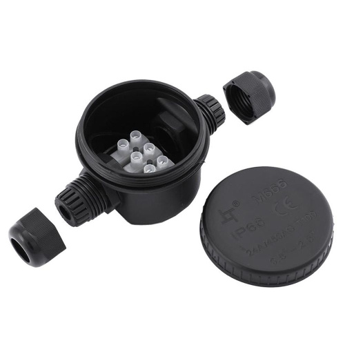 LD544 Коробка распределит. водонепрониц круглая 2 вых. с 3-конт.коннектором, 450V,106х64х46 фото 2