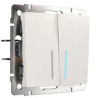 Выключатель двухклавишный проходной с подсветкой (перламутровый рифленый) W1122113