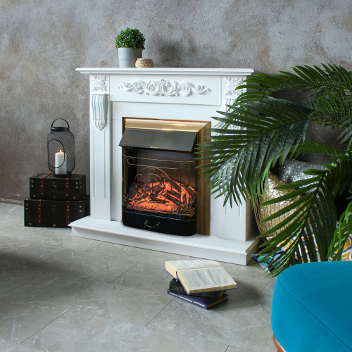Электрокамин RealFlame Dominica DN белый матовый с очагом Majestic Lux Brass фото 8