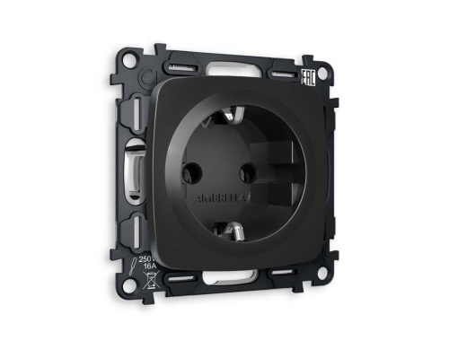 Комплект механизма электрической розетки AMBRELLA VOLT OMEGA Черный матовый с/з на винтовых зажимах QUANT (OP8060, VM141) MO806010