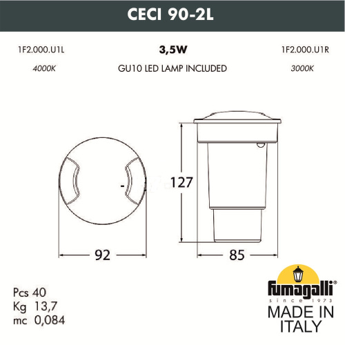 Fumagalli Грунтовый светильник FUMAGALLI CECI 90-2L  1F2.000.000.LXU1L фото 2