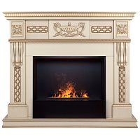 Каминокомплект CORSICA LUX/МАЛАГА ЛЮКС Бежевый дуб с золотой патиной с очагом Электроочаг CASSETTE/КАССЕТА 630