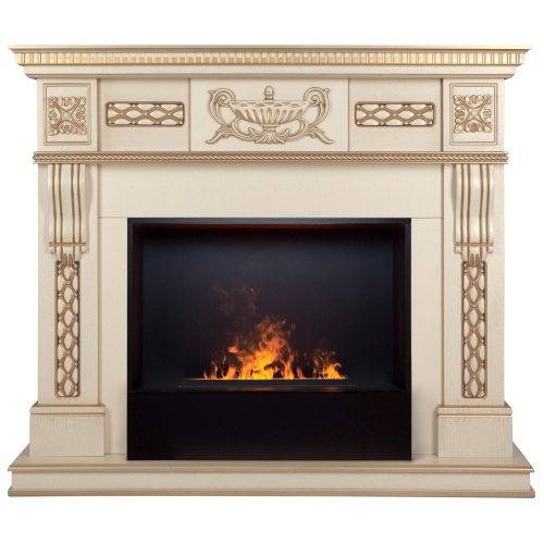 Каминокомплект CORSICA LUX/МАЛАГА ЛЮКС Бежевый дуб с золотой патиной с очагом Электроочаг CASSETTE/КАССЕТА 630