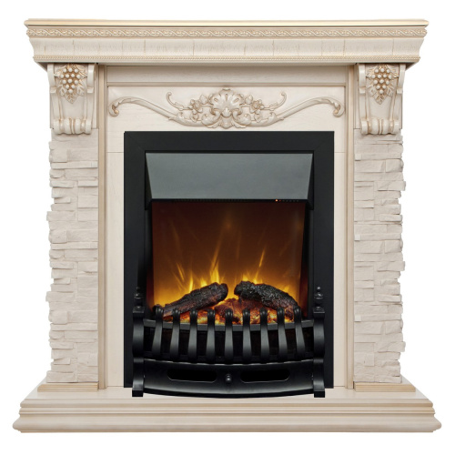 Каминокомплект PATRICIA/АДРИАНА Бежевый дуб с золотой патиной с очагом Электроочаг FOBOS ЛАЙТ/ФОБОС ЛАЙТ