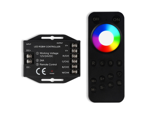 Контроллер для светодиодных лент RGB+W с сенсорным пультом 24А 12В 288Вт - 24В 576Вт Контроллер для светодиодных лент RGB+W с сенсорным пультом 24А 12В 288Вт - 24В 576Вт