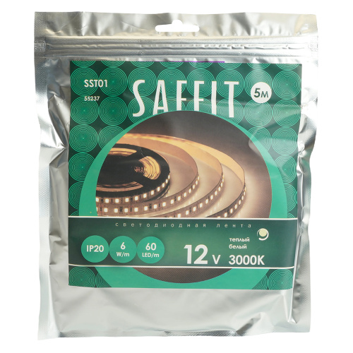 Лента светодиодная SST01 SAFFIT 60SMD(2835)/m 6Вт/м 12V 5000*8*1.22мм 3000K, IP20 фото 6