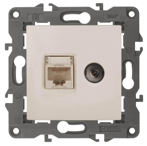 Розетка комбинированная RJ45+TV ЭРА Elegance 14-3110-02 Б0034315 Розетка комбинированная RJ45+TV ЭРА Elegance 14-3110-02 Б0034315