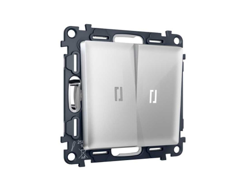 Комплект механизма 2-кл проходного выключателя AMBRELLA VOLT с подсветкой 5600K ALFA Серебро глянец QUANT (AP4040, VM120, G25W) MA404035