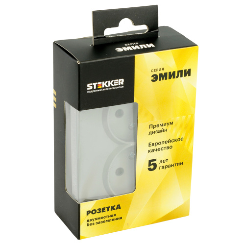 Розетка 2-местная с защитной шторкой, STEKKER, б/з, 250В, 16А, серия Эмили, RST16-5116-10 , платиново-серый, soft touch фото 2