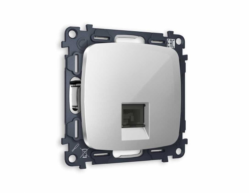 Комплект механизма телефонной розетки AMBRELLA VOLT OMEGA Серебро глянец RJ-11(4P4C) с шторкой QUANT (OP4120, VM190) MO412030