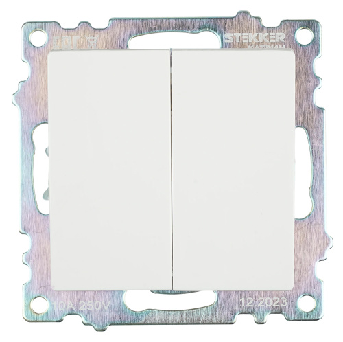 Переключатель 2-клавишный (механизм), STEKKER GLS10-7107-01 , 250V, 10А, серия Катрин, белый