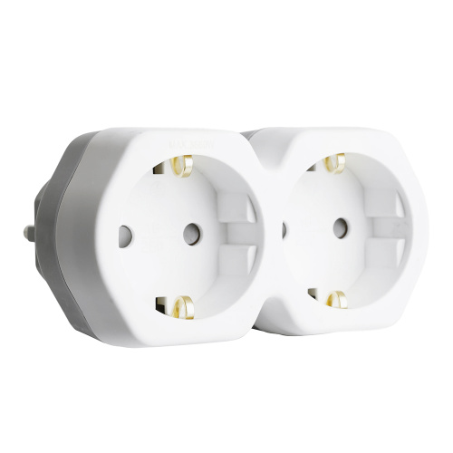 Разветвитель сетевой 2-местный с/з STEKKER ADP16-12-20, 250V,16A, ABS огнеустойчивый пластик, белый/серый фото 6