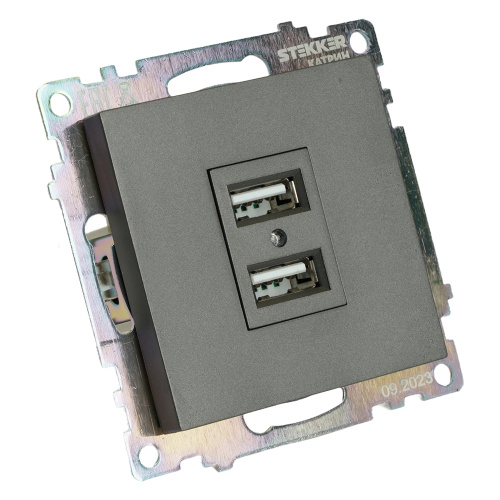 Розетка 2-местная USB (механизм), 250В, 2,1А, серия Катрин, графит, GLS10-7115-06 фото 5